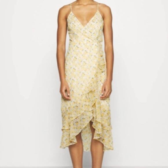 Abercrombie & Fitch Floral Midi Dress Large Yellow Ruffle Feminine Garden Party - Picture 4 of 10